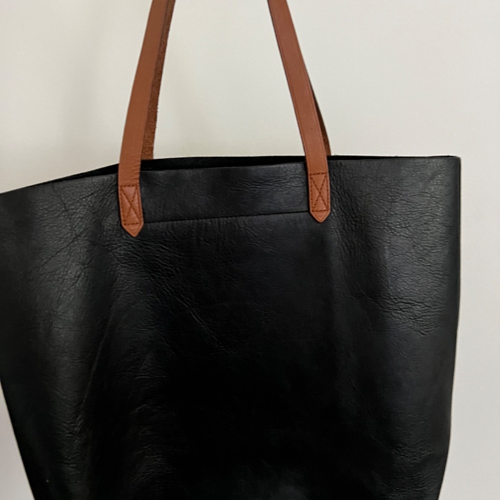 Madewell Transport Leather Tote in Black with Brown Handles - Picture 3 of 12